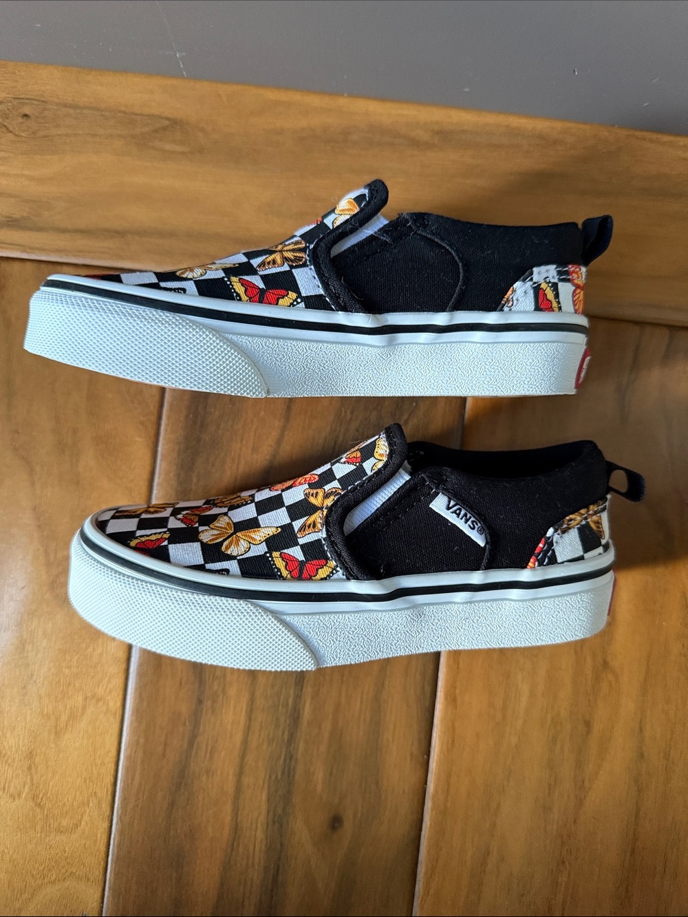 Vans Kids' Checkerboard Butterfly Slip-On Sneakers - Black/White/Red/Yellow